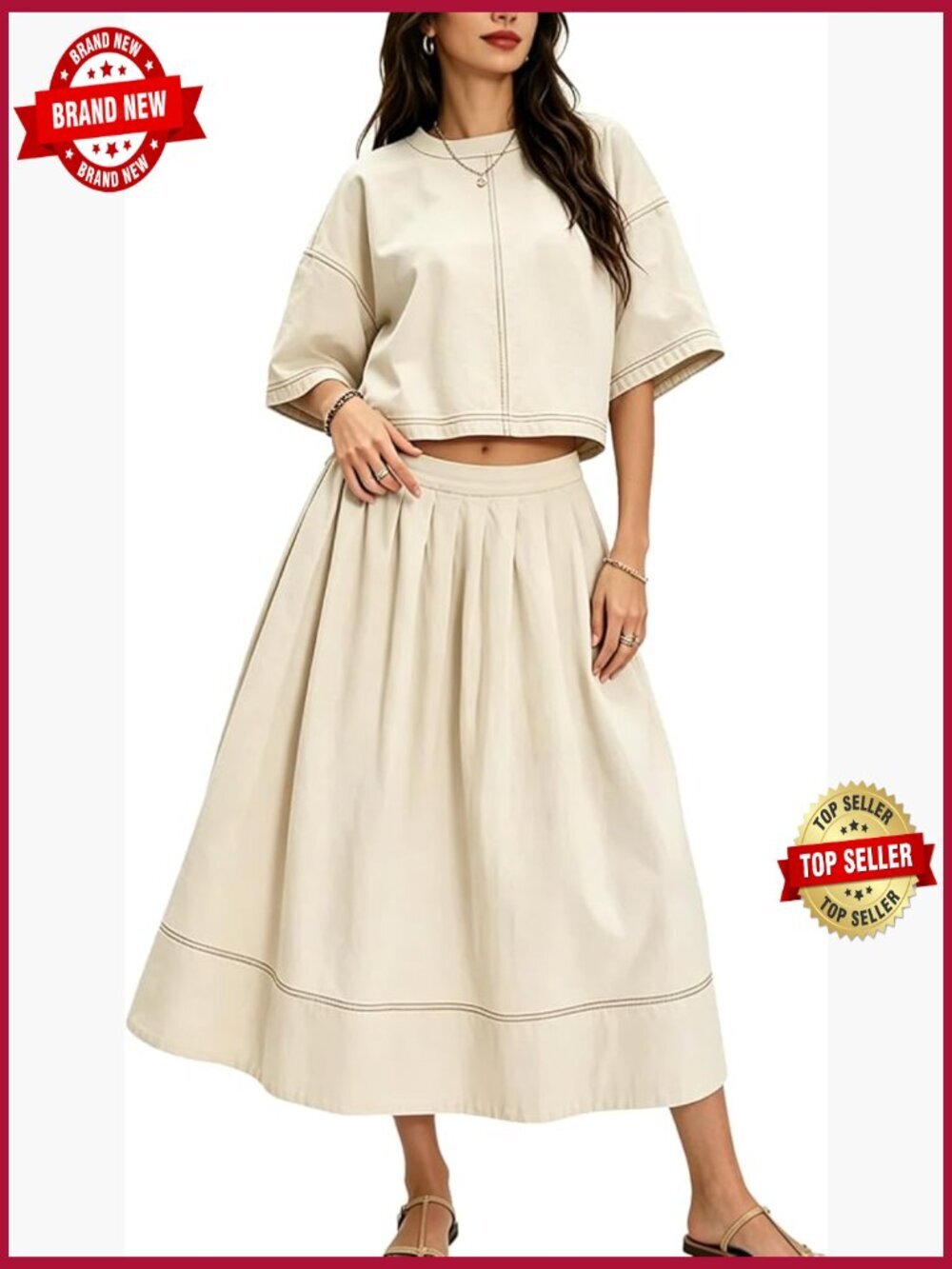 Women's 2 Piece Skirt Set Crop Top & Midi Skirt Summer Outfit